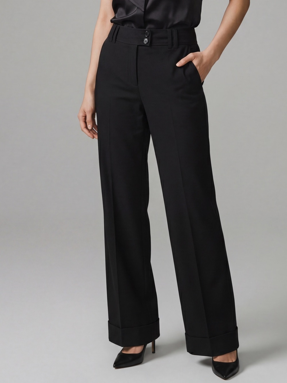 Michael Kors Millbrook Wide Leg Cuffed Black Trousers professional pants career
